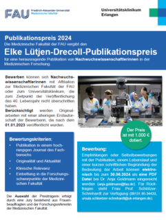 Zum Artikel "Ausschreibung Elke Lütjen-Drecoll Publikationspreis 2024 der Medizinischen Fakultät für Nachwuchswissenschaftlerinnen"